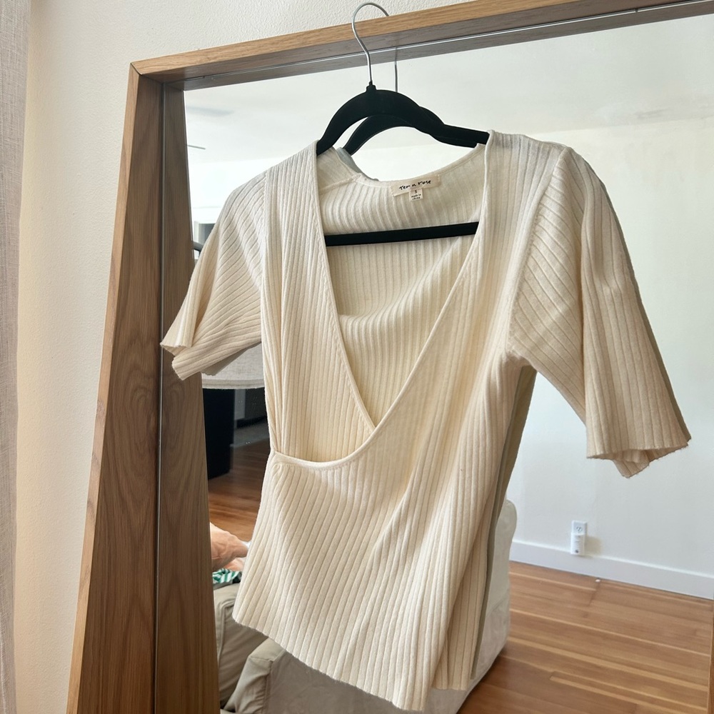 Cream ribbed wrap style top